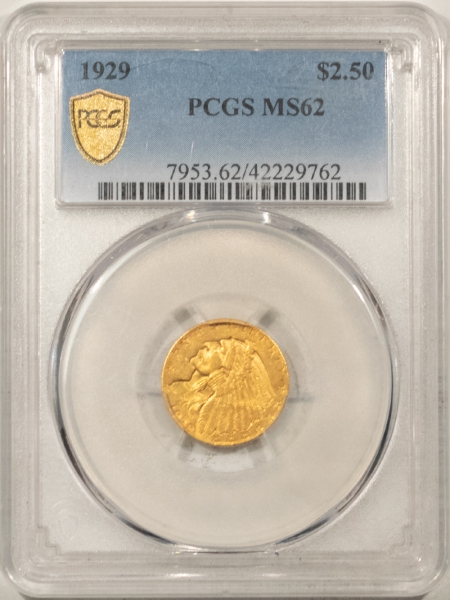 $2.50 1929 $2.50 INDIAN GOLD – PCGS MS-62, SMOOTH!