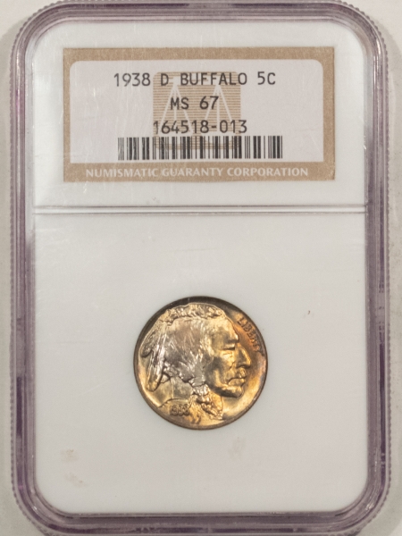 Buffalo Nickels 1938-D BUFFALO NICKEL – NGC MS-67, GORGEOUS!