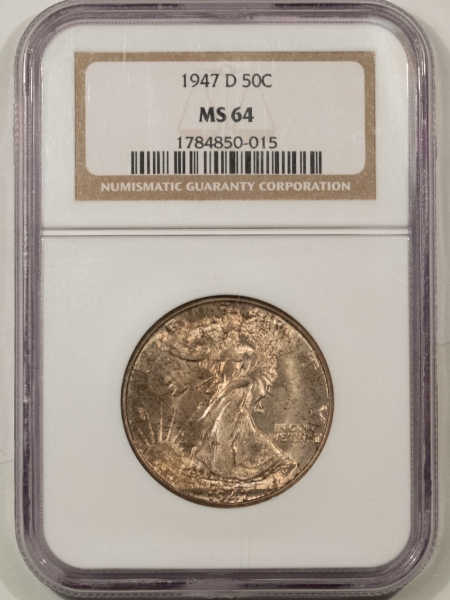 New Certified Coins 1947-D WALKING LIBERTY HALF DOLLAR – NGC MS-64, ORIGINAL MINT SET TONING!