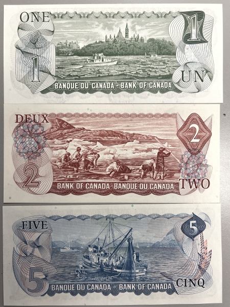 New Store Items 1972-1974 CANADA “BANK OF CANADA” $1, $2, $5 NOTES, LOT OF 3 BC-46-48, CU-GEM CU
