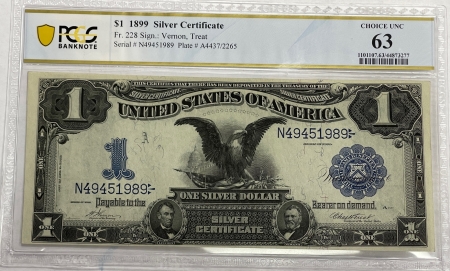 Large Silver Certificates 1899 $1 SILVER CERTIFICATE, “BLACK EAGLE” FR-228 PCGS BANKNOTE CH UNC 63, BRIGHT