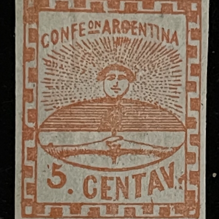 Stamps & Philatelic Items ARGENTINA (CONFEDERATION) SCOTT #1, 5c, MPOG, HR, SMALL THIN, 4 MARGINS-CAT $30