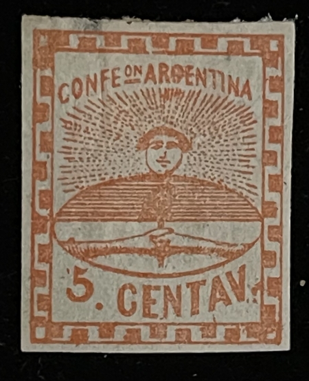 Stamps & Philatelic Items ARGENTINA (CONFEDERATION) SCOTT #1, 5c, MPOG, HR, SMALL THIN, 4 MARGINS-CAT $30