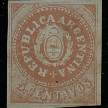 Stamps & Philatelic Items ARGENTINA (REPUBLIC) SCOTT #5, MINT H/R, TRACES OF OG, 4 MARGINS-CAT $45