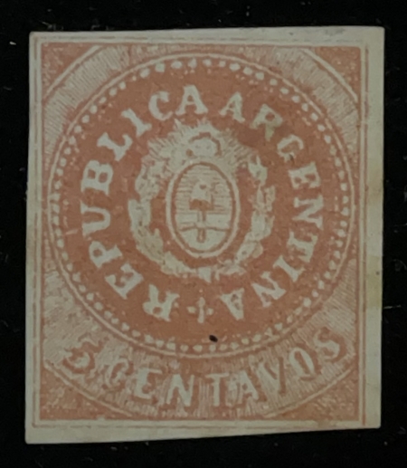 Stamps & Philatelic Items ARGENTINA (REPUBLIC) SCOTT #5, MINT H/R, TRACES OF OG, 4 MARGINS-CAT $45