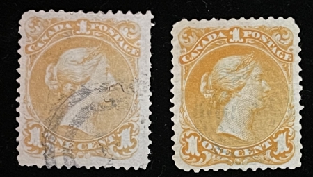 Stamps & Philatelic Items CANADA SCOTT #23 & 23i (YELLOW), USED W/ MINOR FAULTS – CAT $500