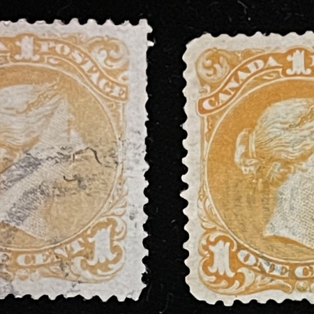 Stamps & Philatelic Items CANADA SCOTT #23 & 23i (YELLOW), USED W/ MINOR FAULTS – CAT $500