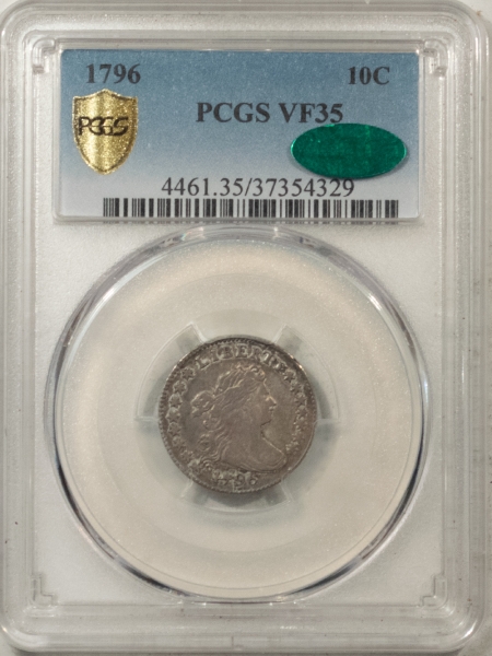 CAC Approved Coins 1796 DRAPED BUST DIME SMALL EAGLE – PCGS VF-35 CAC PQ+ FRESH & ORIGINAL, LUSTER!