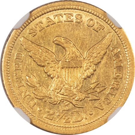 $2.50 1843-D $2.50 LIBERTY GOLD – NGC AU-55, FLASHY! DAHLONGEGA GOLD!