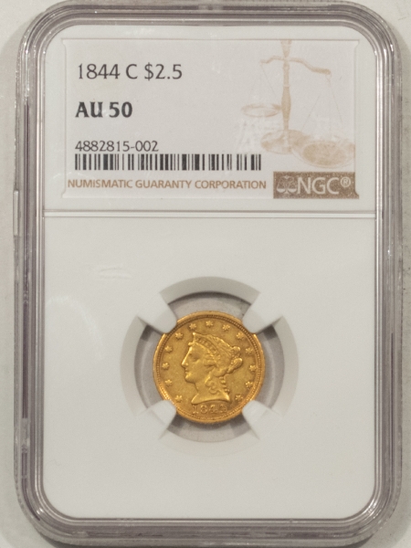 $2.50 1844-C $2.50 LIBERTY HEAD GOLD – NGC AU-50, FRESH & ORIGINAL! CHARLOTTE GOLD!