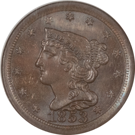 Braided Hair Half Cents 1853 BRAIDED HAIR HALF CENT – NGC MS-64 BN, VERY LUSTROUS AND PREMIUM QUALITY!