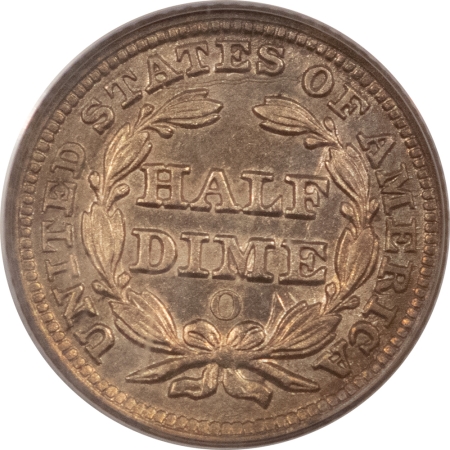 Half Dimes 1857-O SEATED LIBERTY HALF DIME – PCGS AU-58, PRETTY W/ COOL DIE CLASHING!