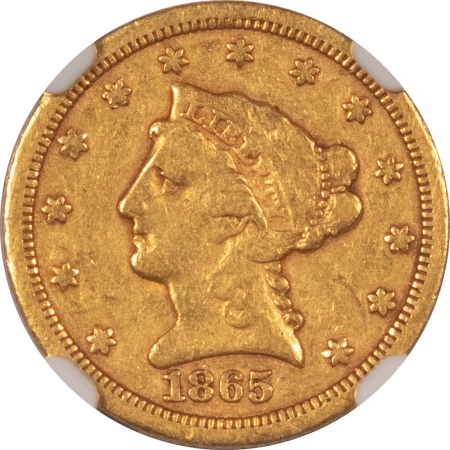 $2.50 1865-S $2.50 LIBERTY HEAD GOLD – NGC VF-30, RARE DATE!