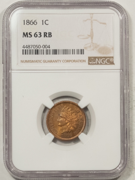 Indian 1866 INDIAN CENT – NGC MS-63 RB, LOOKS 64, PREMIUM QUALITY!