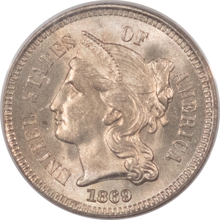 Three Cent Nickels 1869 THREE CENT NICKEL – PCGS MS-64, ORIGINAL LUSTER!