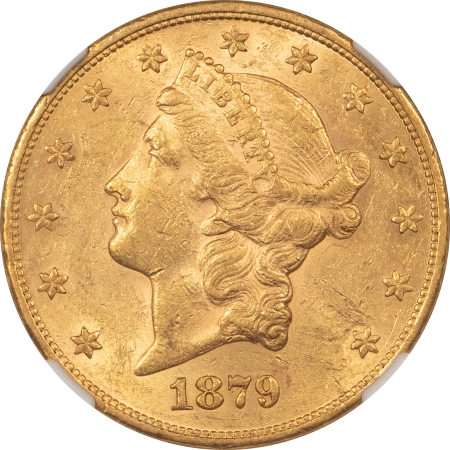 $20 1879 DOUBLE DIE REVERSE $20 LIBERTY HEAD GOLD, FS-801 – NGC AU-55, SCARCE!!