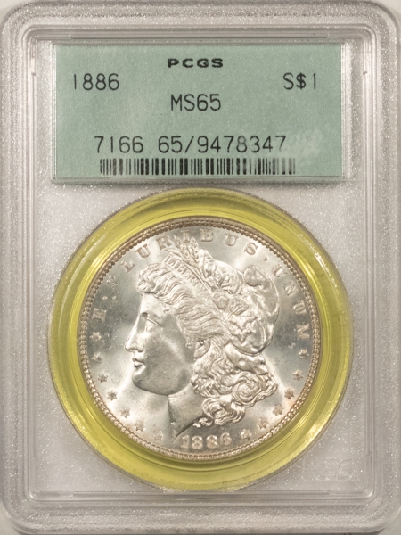Morgan Dollars 1886 MORGAN DOLLAR – PCGS MS-65, OLD GREEN HOLDER & PREMIUM QUALITY!