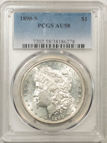 Morgan Dollars 1890-S MORGAN DOLLAR – PCGS AU-58, FLASHY!