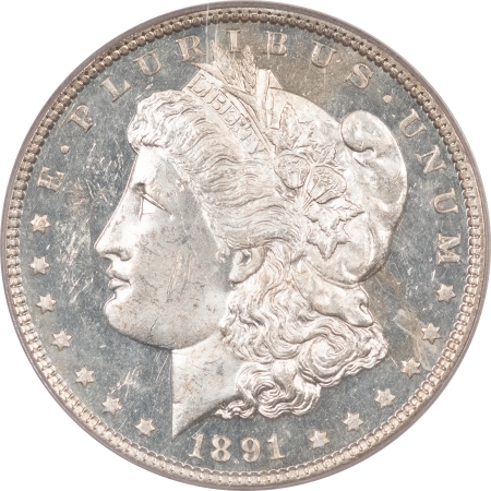 Morgan Dollars 1891-CC MORGAN DOLLAR, VAM-3 SPITTING EAGLE TOP 100 – PCGS MS-63 DMPL, VERY DEEP