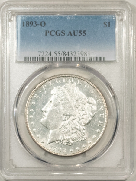 Morgan Dollars 1893-O MORGAN DOLLAR – PCGS AU-55, WHITE & SEMI PROOFLIKE! GREAT LOOK!