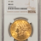 $20 1901 1/1 $20 LIBERTY GOLD, VP-001 – NGC MS-62, RECUT 1, SCARCE! FLASHY & PQ!