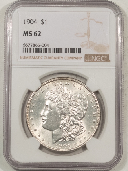 Morgan Dollars 1904 MORGAN DOLLAR – NGC MS-62, MARKFREE & PREMIUM QUALITY!
