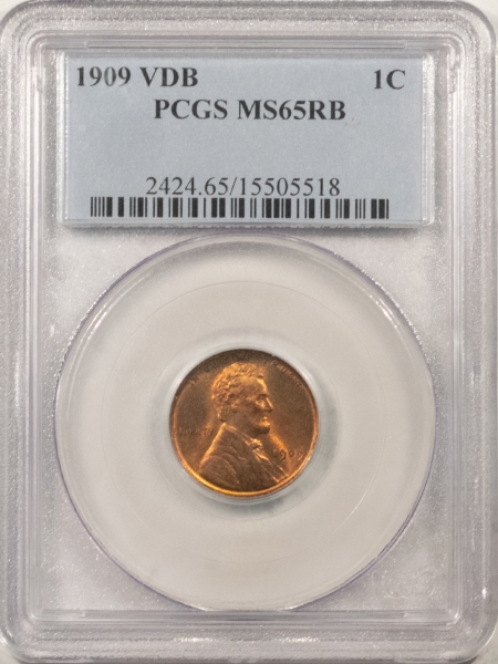 Lincoln Cents (Wheat) 1909 VDB LINCOLN CENT – PCGS MS-65 RB, PRETTY GEM!