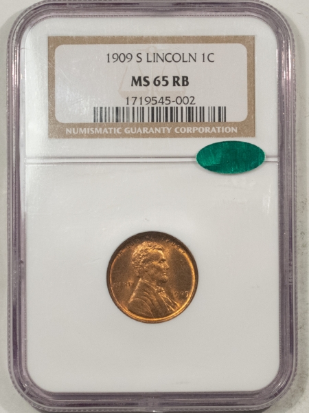 CAC Approved Coins 1909-S LINCOLN CENT – NGC MS-65 RB, PQ, VERY ATTRACTIVE & CAC APPROVED!