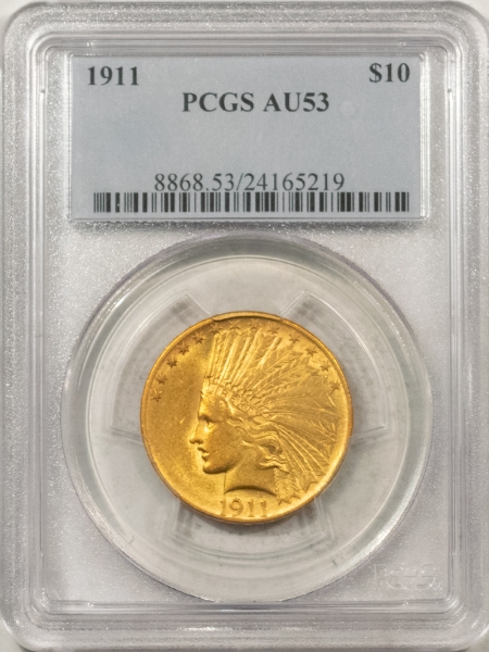 $10 1911 $10 INDIAN HEAD GOLD – PCGS AU-53, ORIGINAL!