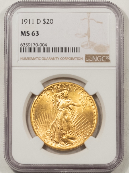 $20 1911-D $20 ST GAUDENS GOLD – NGC MS-63, LUSTROUS & CHOICE!