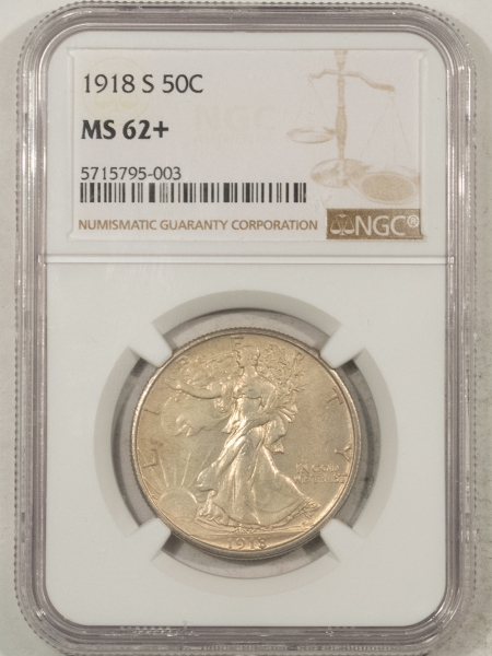 New Certified Coins 1918-S WALKING LIBERTY HALF DOLLAR – NGC MS-62+ WELL STRUCK FOR DATE GOLDEN SKIN
