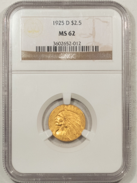 $2.50 1925-D $2.50 INDIAN HEAD GOLD – NGC MS-62, PLEASING!
