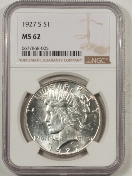 New Certified Coins 1927-S PEACE DOLLAR – NGC MS-62, WHITE & PREMIUM QUALITY!