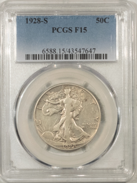 New Certified Coins 1928-S WALKING LIBERTY HALF DOLLAR – PCGS F-15, LOOKS VF & PREMIUM QUALITY!