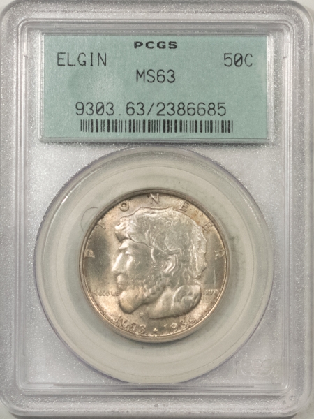 New Certified Coins 1936 ELGIN COMMEMORATIVE HALF DOLLAR PCGS MS-63, OLD GREEN HOLDER, PQ+!