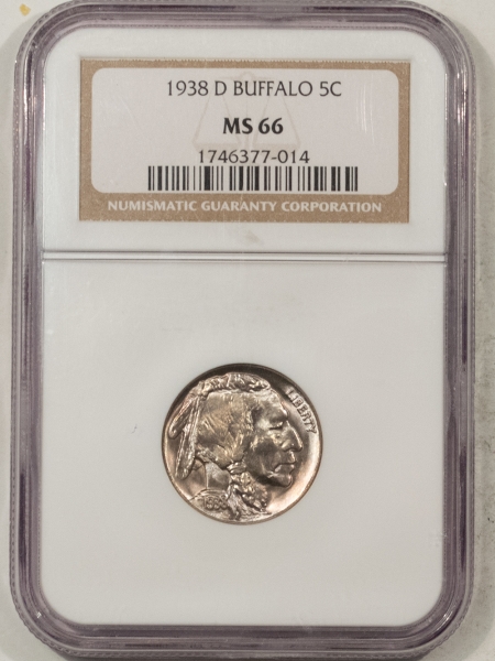 Buffalo Nickels 1938-D BUFFALO NICKEL – NGC MS-66, PRETTY & PREMIUM QUALITY!
