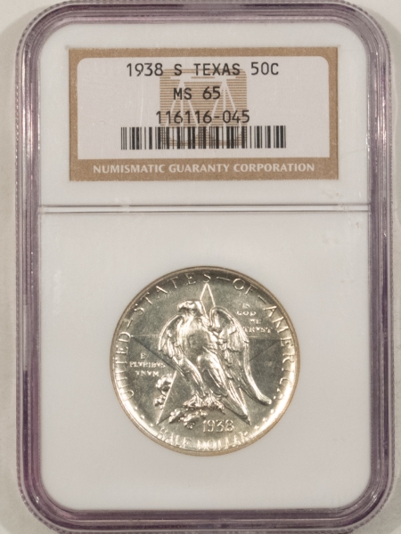 New Certified Coins 1938-S TEXAS COMMEMORATIVE HALF DOLLAR – NGC MS-65, FLASHY, SCARCE MINTAGE 3814!