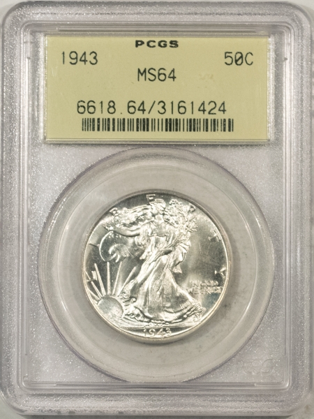 New Certified Coins 1943 WALKING LIBERTY HALF DOLLAR – PCGS MS-64, OLD GREEN HOLDER!