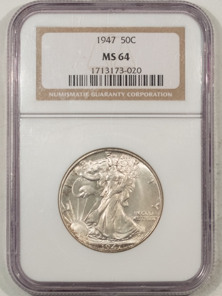 New Certified Coins 1947 WALKING LIBERTY HALF DOLLAR – NGC MS-64, NICE & ORIGINAL!