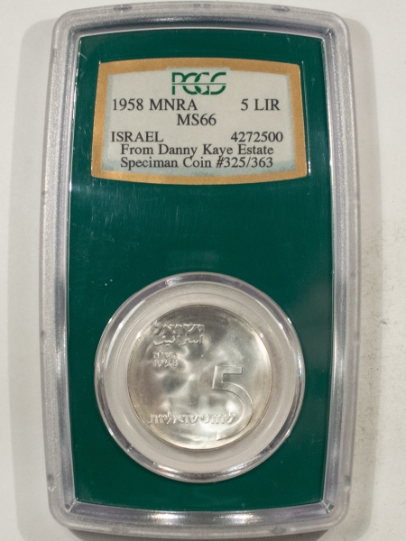 New Certified Coins 1958 ISRAEL 5 LIROT PCGS MS-66 DANNY KAYE 325/363 RARE PCGS GREEN REGENCY HOLDER