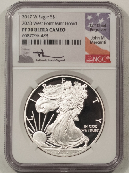 American Silver Eagles 2017-W 1 OZ PROOF SILVER EAGLE NGC PF-70 ULTRA CAMEO, MERCANTI, WEST POINT HOARD