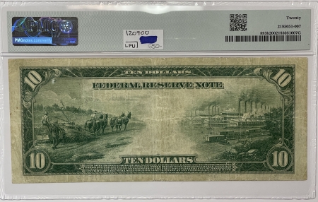 Large Federal Reserve Notes 1914 $10 FEDERAL RESERVE NOTE, RED SEAL, NEW YORK FR-893b BURKE/McADOO PMG VF-20