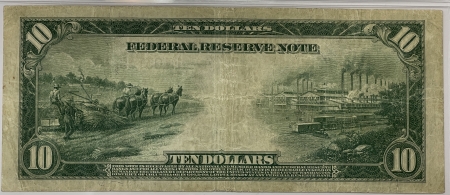 Large Federal Reserve Notes 1914 $10 FEDERAL RESERVE NOTE, RED SEAL, NEW YORK FR-893b BURKE/McADOO PMG VF-20
