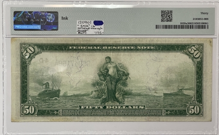 Large Federal Reserve Notes 1914 $50 FEDERAL RESERVE NOTE, CLEVELAND, FR-1039a, WHITE/MELLON, PMG VF-30-INK