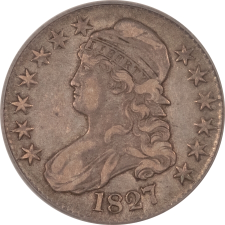 Early Halves 1827 CAPPED BUST HALF DOLLAR, SQUARE BASED 2, ICG VF-35; PLEASING LOOK!