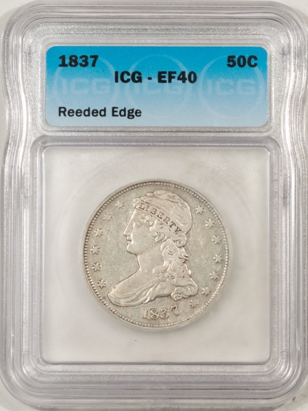 Early Halves 1837 CAPPED BUST HALF DOLLAR, ICG EF-40, WITH A PLEASING LOOK!