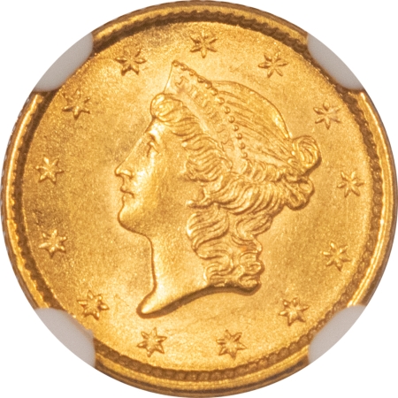 $1 1853 $1 GOLD NGC MS-64 – PREMIUM QUALITY, BLAZING LUSTER!
