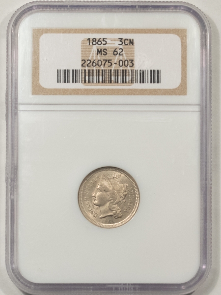 New Certified Coins 1865 THREE CENT NICKEL – NGC MS-62, CHOICE!