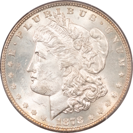 Morgan Dollars 1878 7TF MORGAN DOLLAR, REVERSE OF 1878 – PCGS MS-63, LUSTROUS CHOICE!