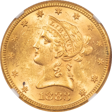 $10 1883 $10 LIBERTY HEAD GOLD EAGLE – NGC MS-61, FLASHY, LOWER MINTAGE DATE!
